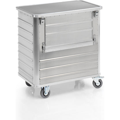 Aluminium container truck, drop gate on side panel, with cover, capacity 355 l.