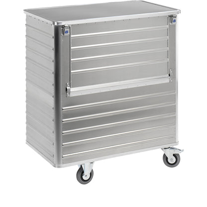 Aluminium container truck, drop gate on side panel, with cover, capacity 1050 l.