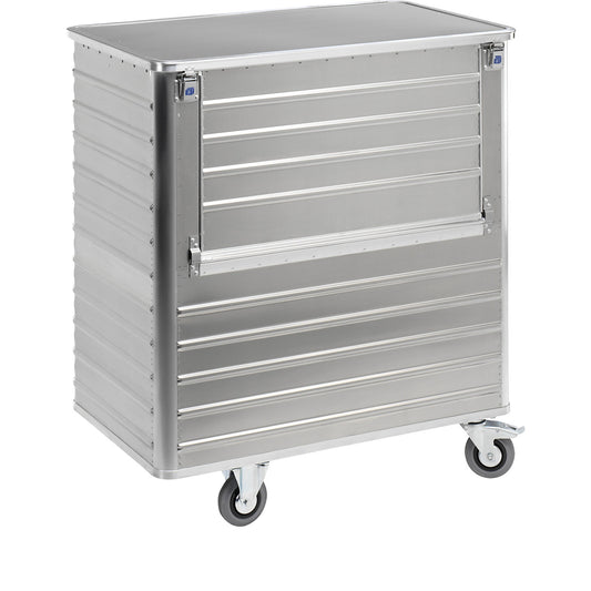 Aluminium container truck, drop gate on side panel, with cover, capacity 1050 l.