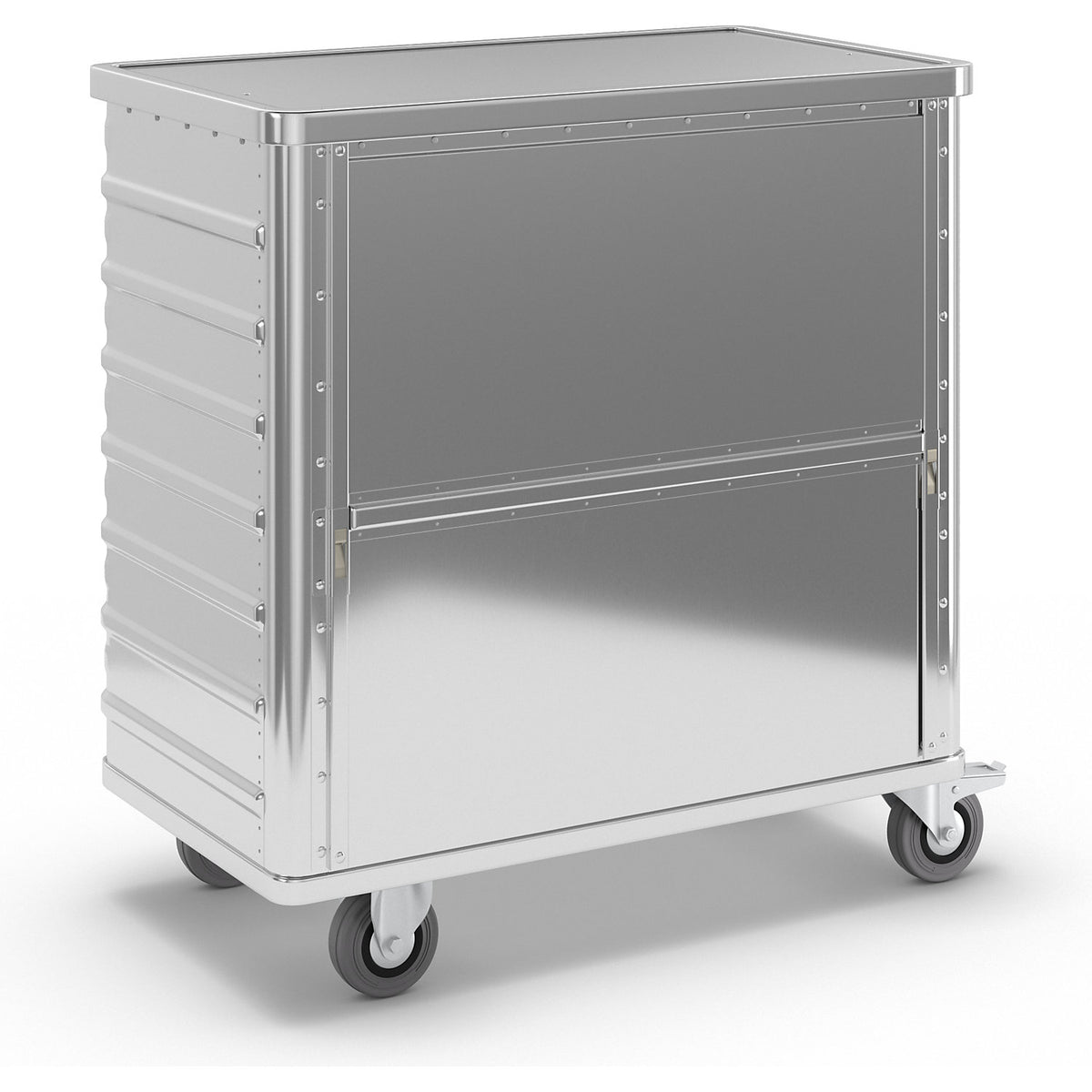 Aluminium container truck, fold down side panel, with cover, capacity 355 l.