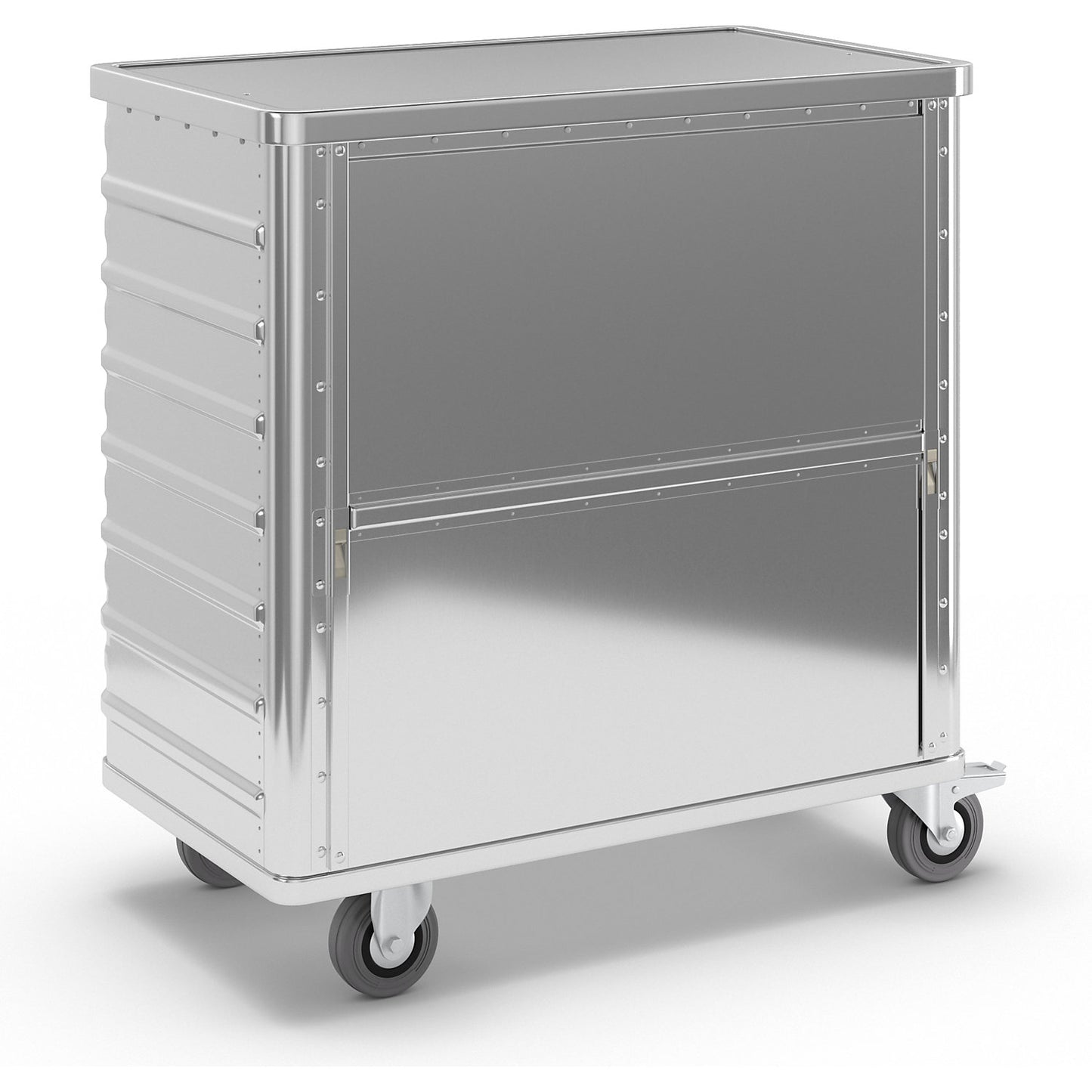Aluminium container truck, fold down side panel, with cover, capacity 355 l.