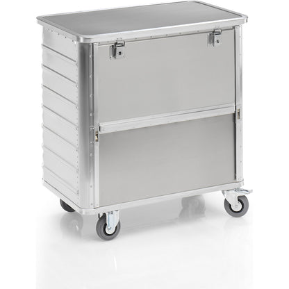 Aluminium container truck, fold down side panel, with cover, capacity 355 l.