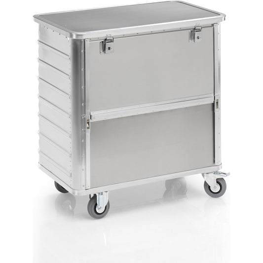 Aluminium container truck, fold down side panel, with cover, capacity 355 l.