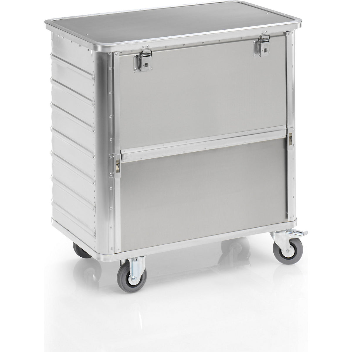Aluminium container truck, fold down side panel, with cover, capacity 355 l.