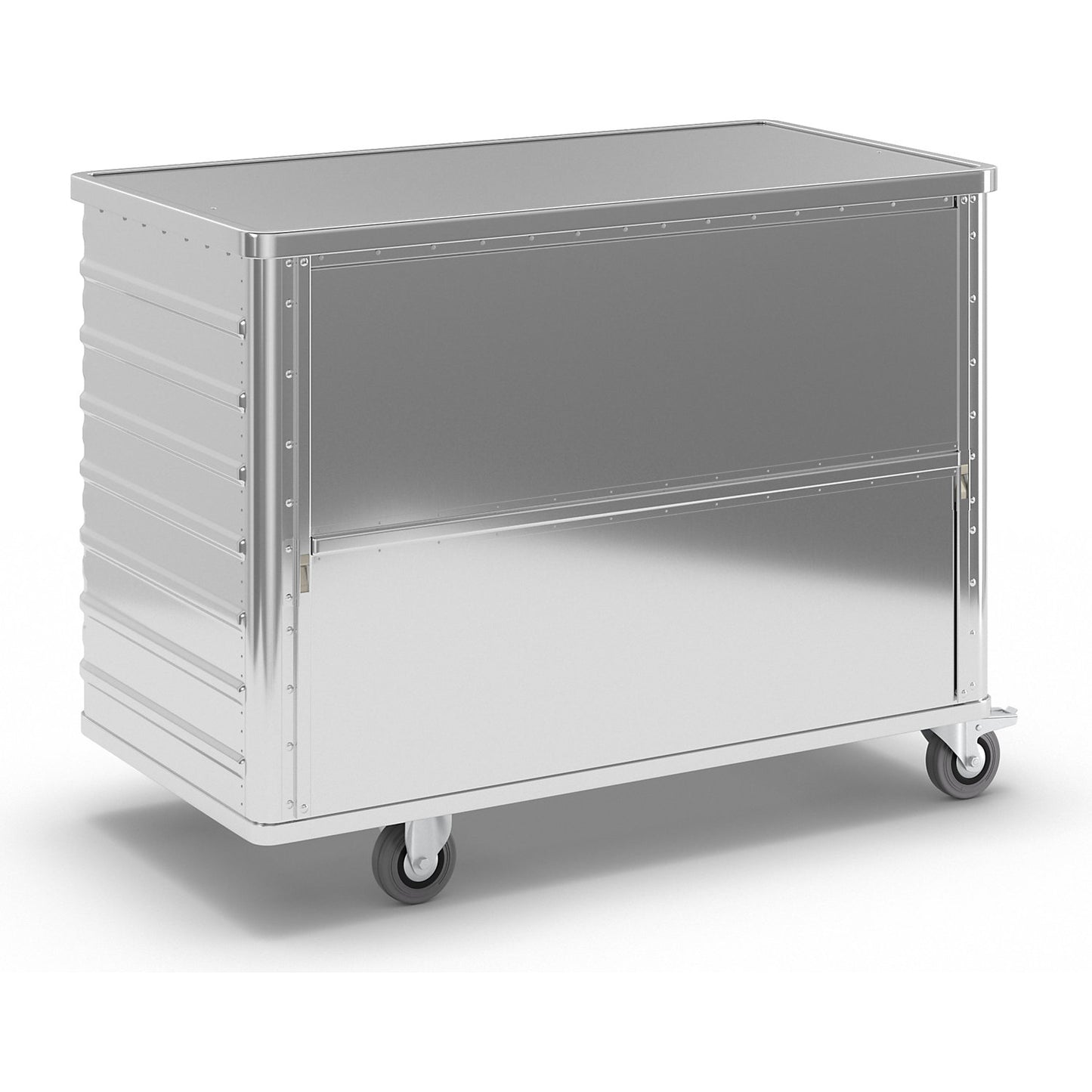Aluminium container truck, fold down side panel, with cover, capacity 650 l.