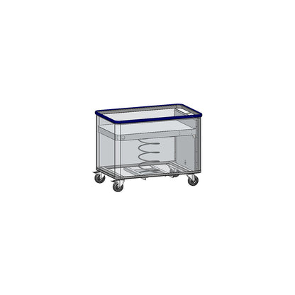 Aluminium spring loaded truck, external LxWxH 1115 x 690 x 855 mm, spring force 70 kg, 2 fixed castors and 2 swivel castors.