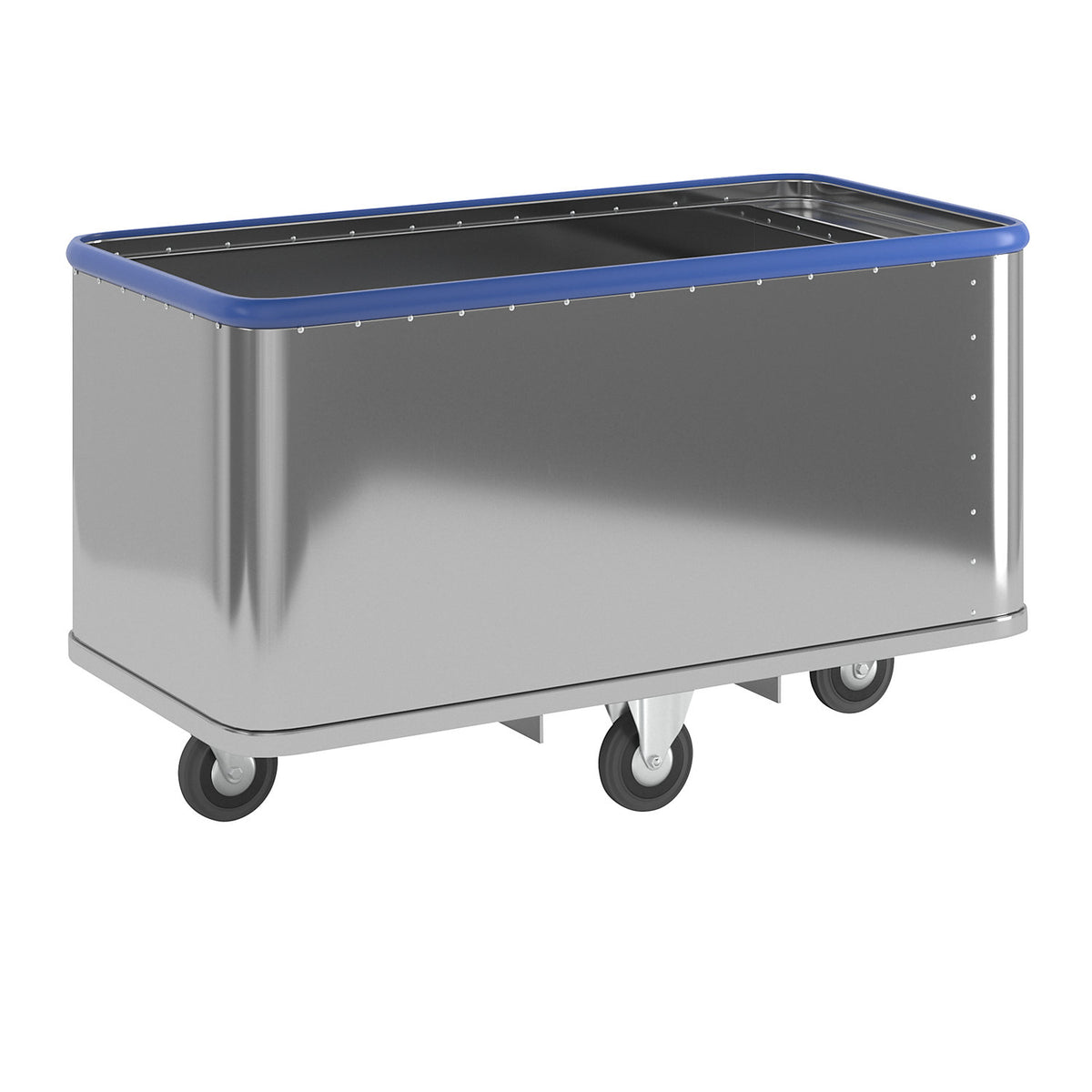 Aluminium spring loaded truck, external LxWxH 1515 x 740 x 905 mm, spring force 50 kg, 2 fixed castors and 2 swivel castors.