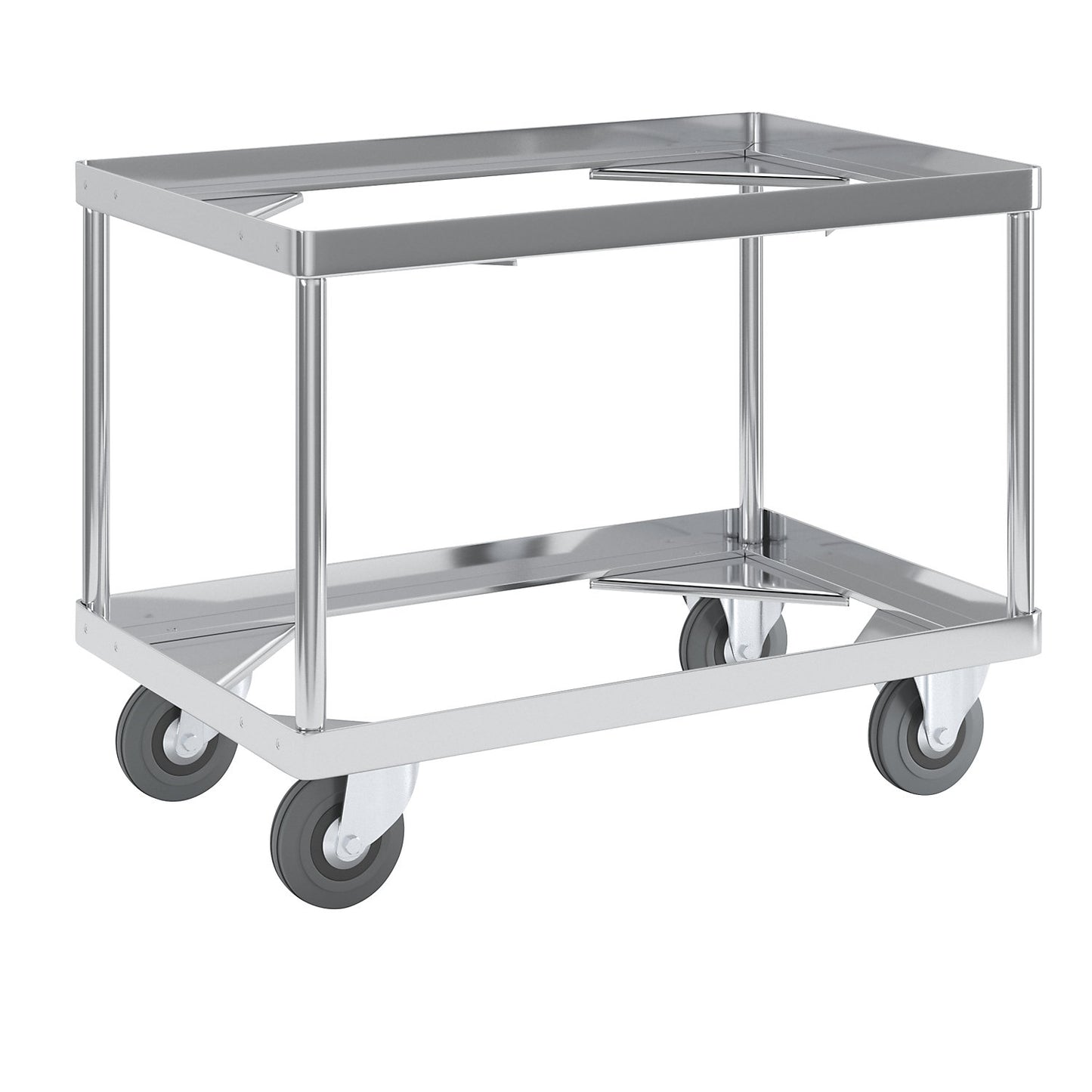 Aluminium dolly, loading height 440 mm, internal LxW 575 x 370 mm, without handle bar.