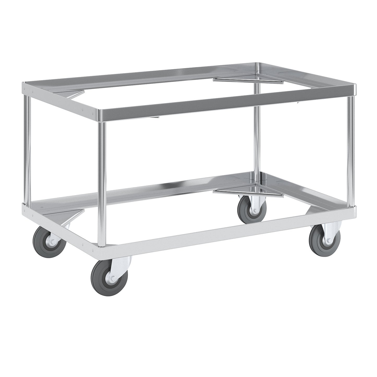 Aluminium dolly, loading height 440 mm, internal LxW 724 x 459 mm, without handle bar.