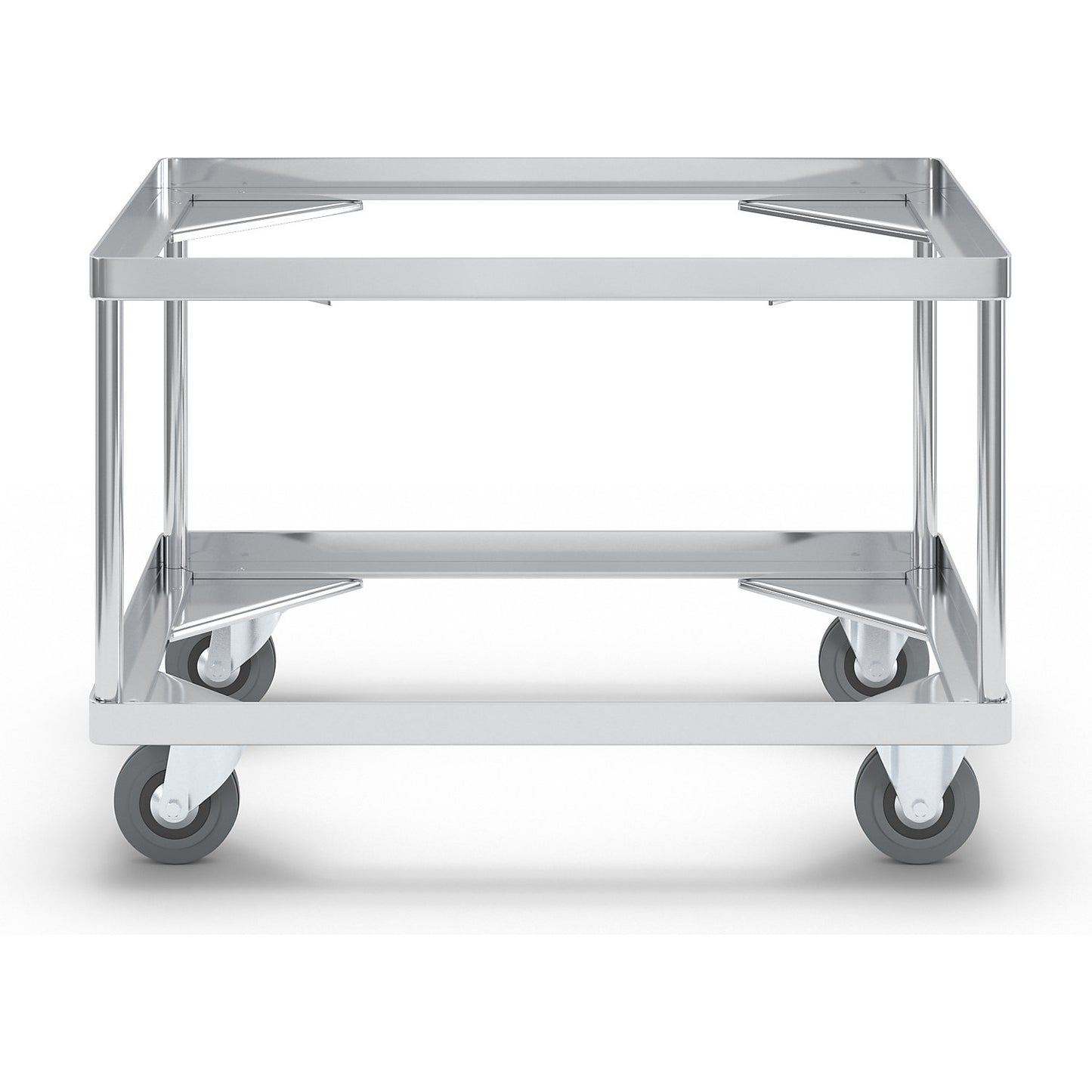 Aluminium dolly, loading height 440 mm, internal LxW 642 x 424 mm, without handle bar.