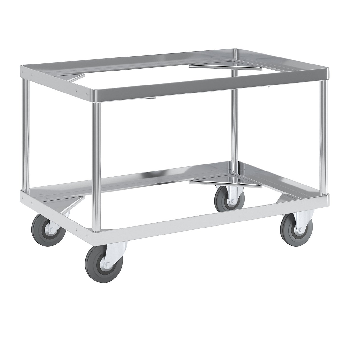 Aluminium dolly, loading height 440 mm, internal LxW 642 x 424 mm, without handle bar.