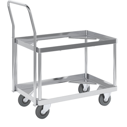 Aluminium dolly, loading height 440 mm, internal LxW 575 x 370 mm, with handle bar.