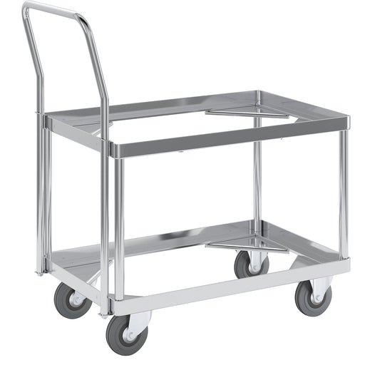 Aluminium dolly, loading height 440 mm, internal LxW 575 x 370 mm, with handle bar.