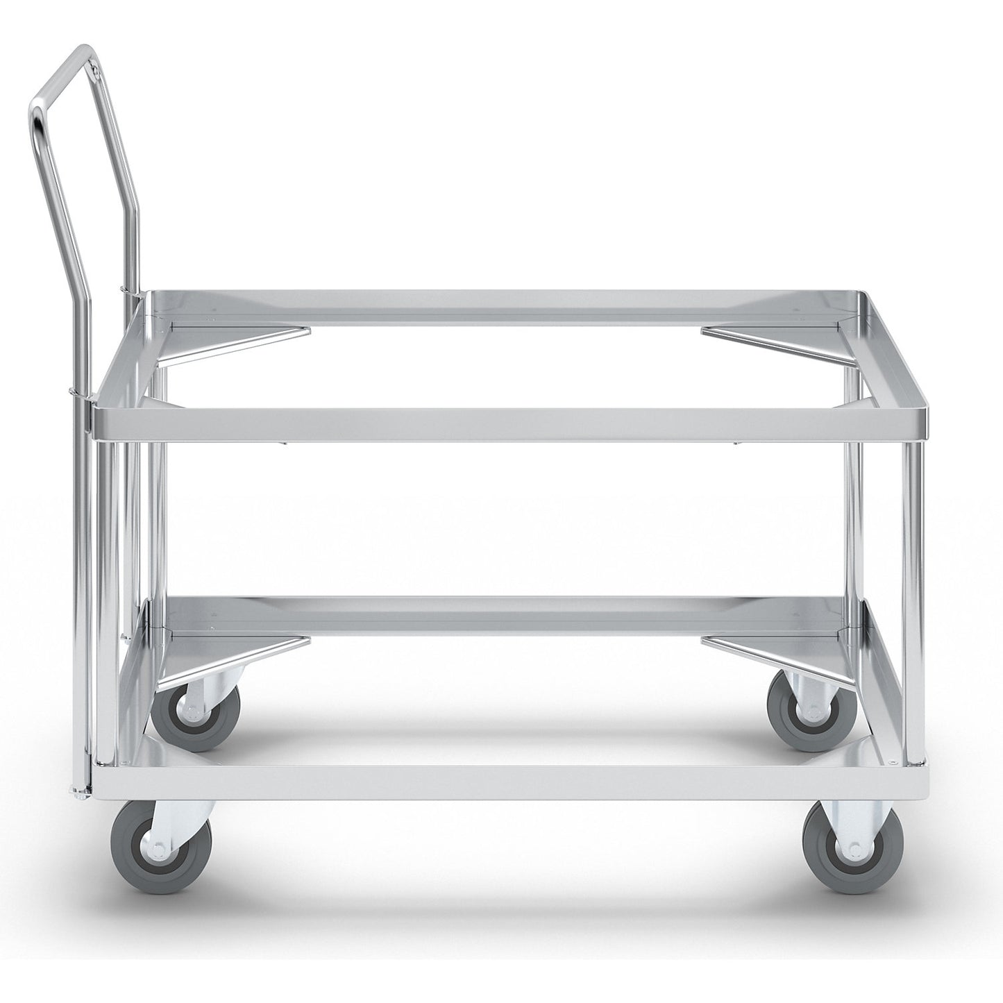 Aluminium dolly, loading height 440 mm, internal LxW 724 x 459 mm, with handle bar.