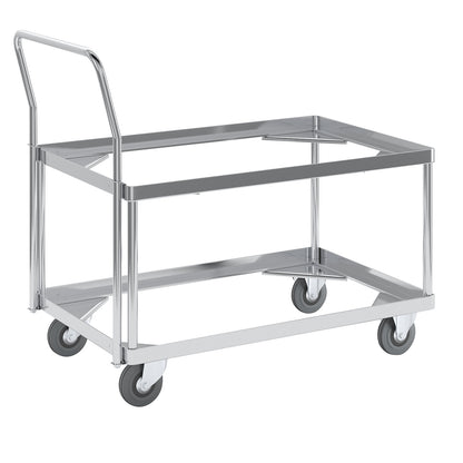Aluminium dolly, loading height 440 mm, internal LxW 724 x 459 mm, with handle bar.