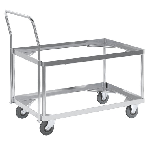 Aluminium dolly, loading height 440 mm, internal LxW 724 x 459 mm, with handle bar.