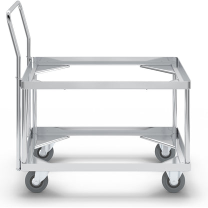 Aluminium dolly, loading height 440 mm, internal LxW 642 x 424 mm, with handle bar.