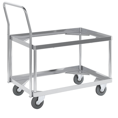 Aluminium dolly, loading height 440 mm, internal LxW 642 x 424 mm, with handle bar.