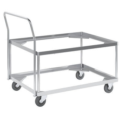 Aluminium dolly, loading height 440 mm, internal LxW 772 x 572 mm, with handle bar.