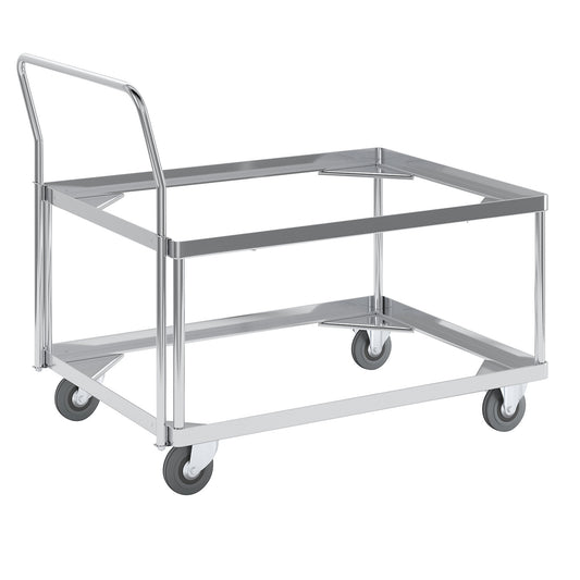 Aluminium dolly, loading height 440 mm, internal LxW 772 x 572 mm, with handle bar.
