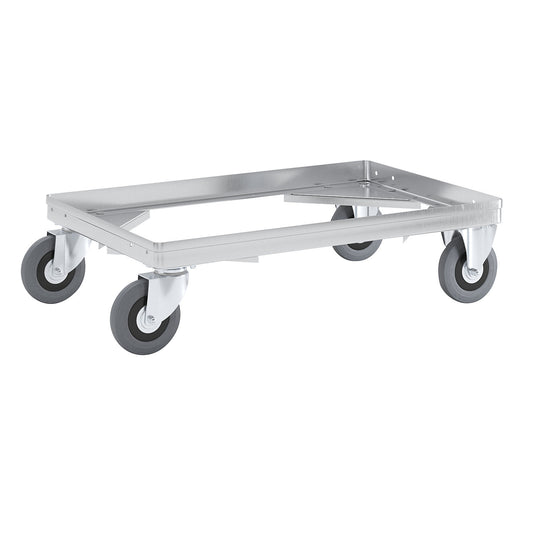 Aluminium dolly, loading height 150 mm, internal LxW 575 x 370 mm, without handle bar.