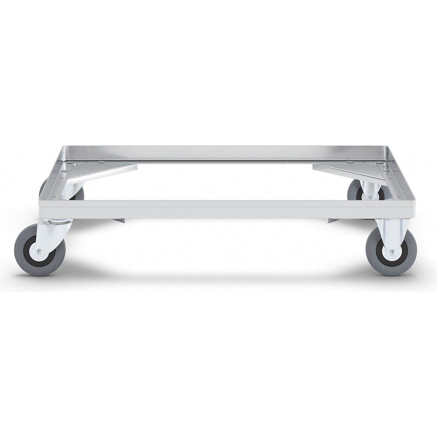 Aluminium dolly, loading height 150 mm, internal LxW 724 x 459 mm, without handle bar.