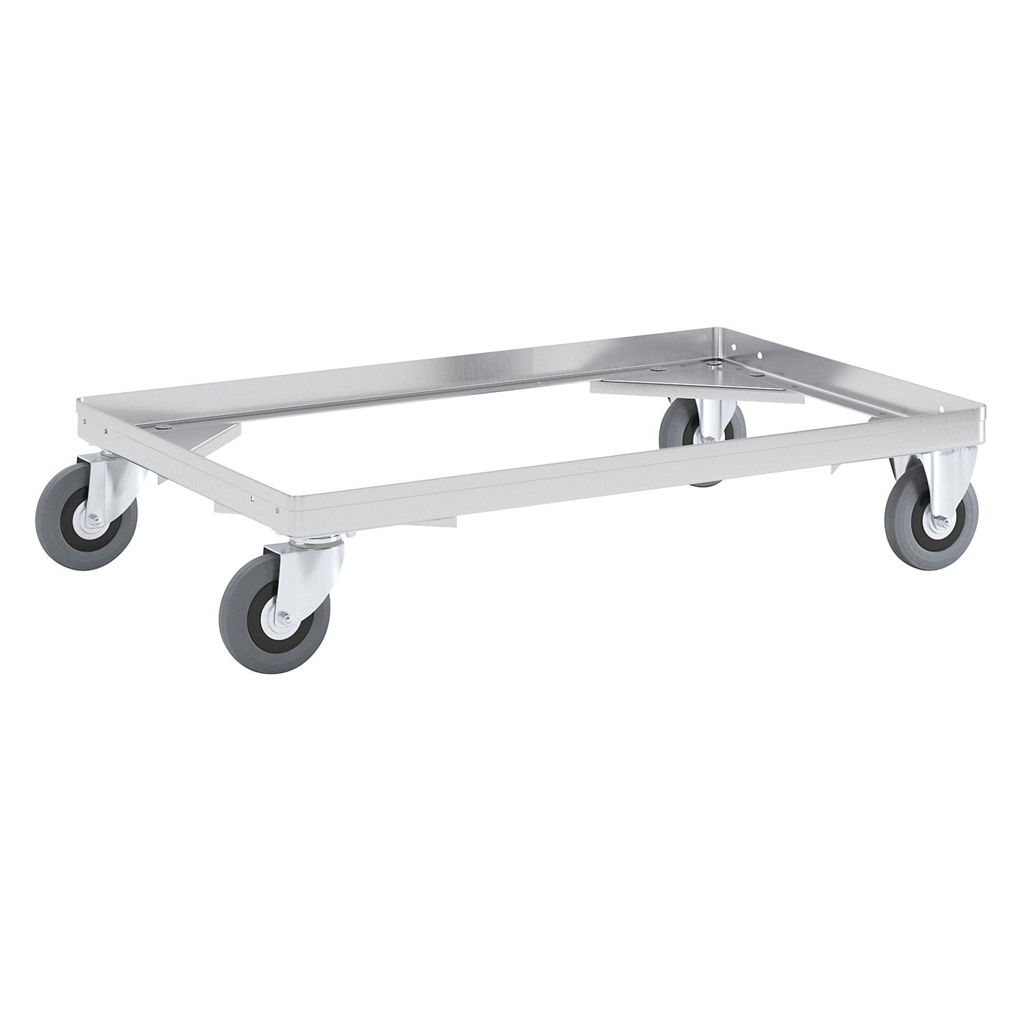 Aluminium dolly, loading height 150 mm, internal LxW 724 x 459 mm, without handle bar.