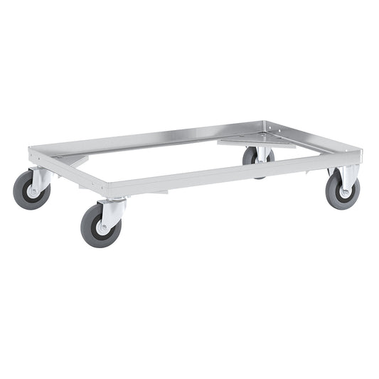Aluminium dolly, loading height 150 mm, internal LxW 724 x 459 mm, without handle bar.