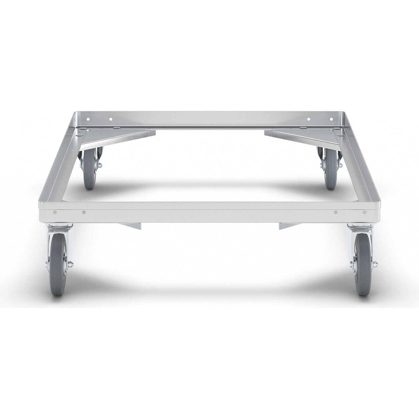 Aluminium dolly, loading height 150 mm, internal LxW 772 x 572 mm, without handle bar.