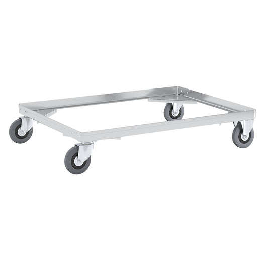 Aluminium dolly, loading height 150 mm, internal LxW 772 x 572 mm, without handle bar.