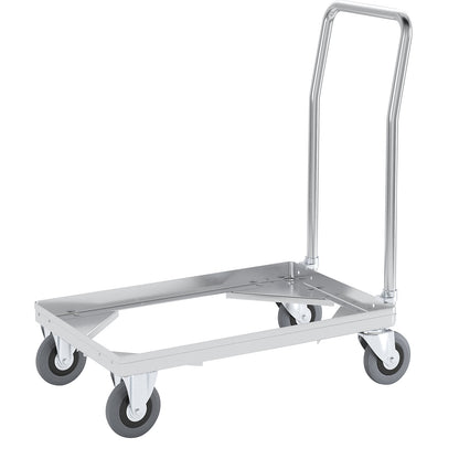 Aluminium dolly, loading height 150 mm, internal LxW 575 x 370 mm, with handle bar.