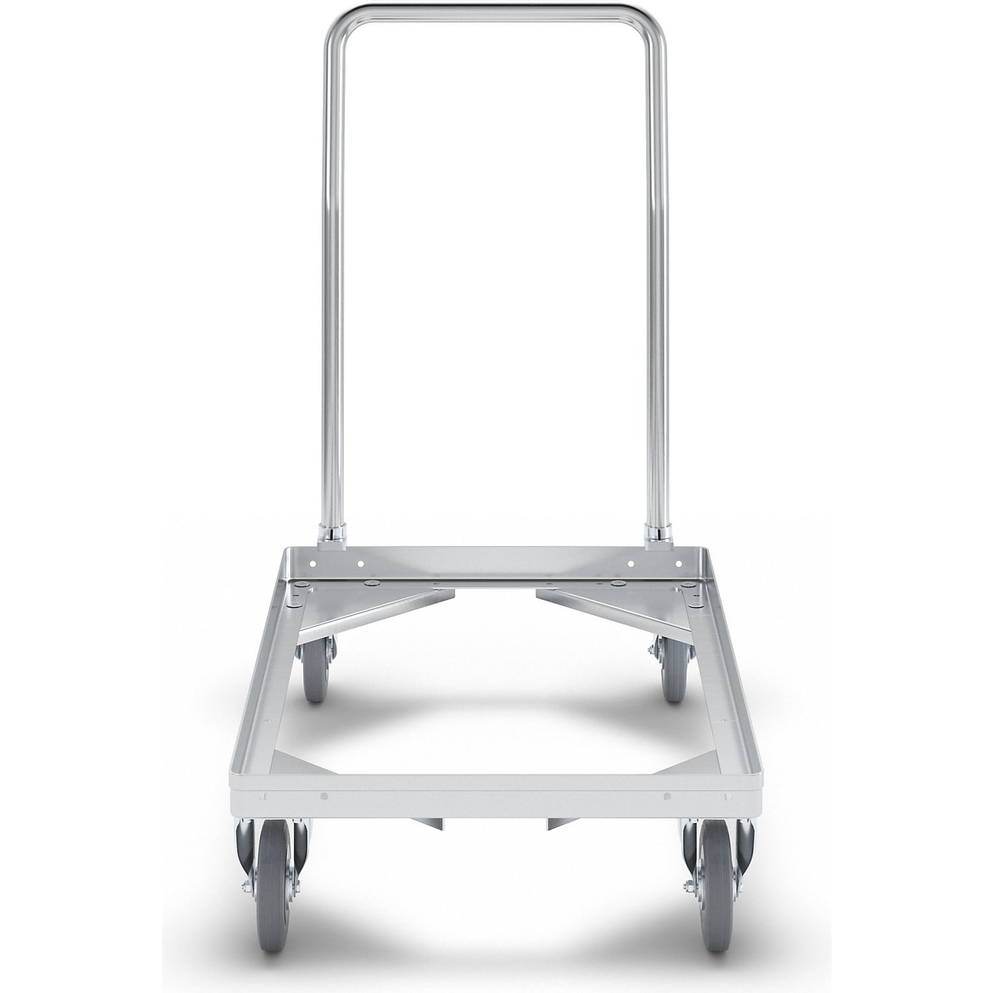 Aluminium dolly, loading height 150 mm, internal LxW 642 x 424 mm, with handle bar.