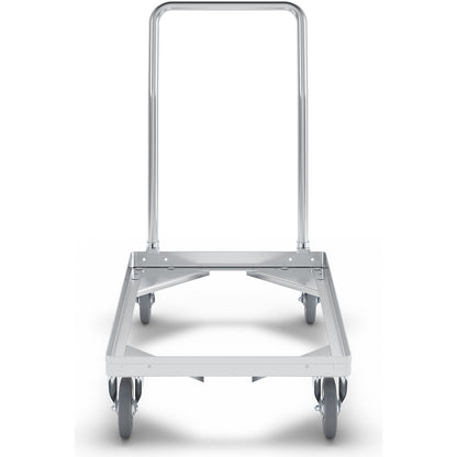Aluminium dolly, loading height 150 mm, internal LxW 642 x 424 mm, with handle bar.