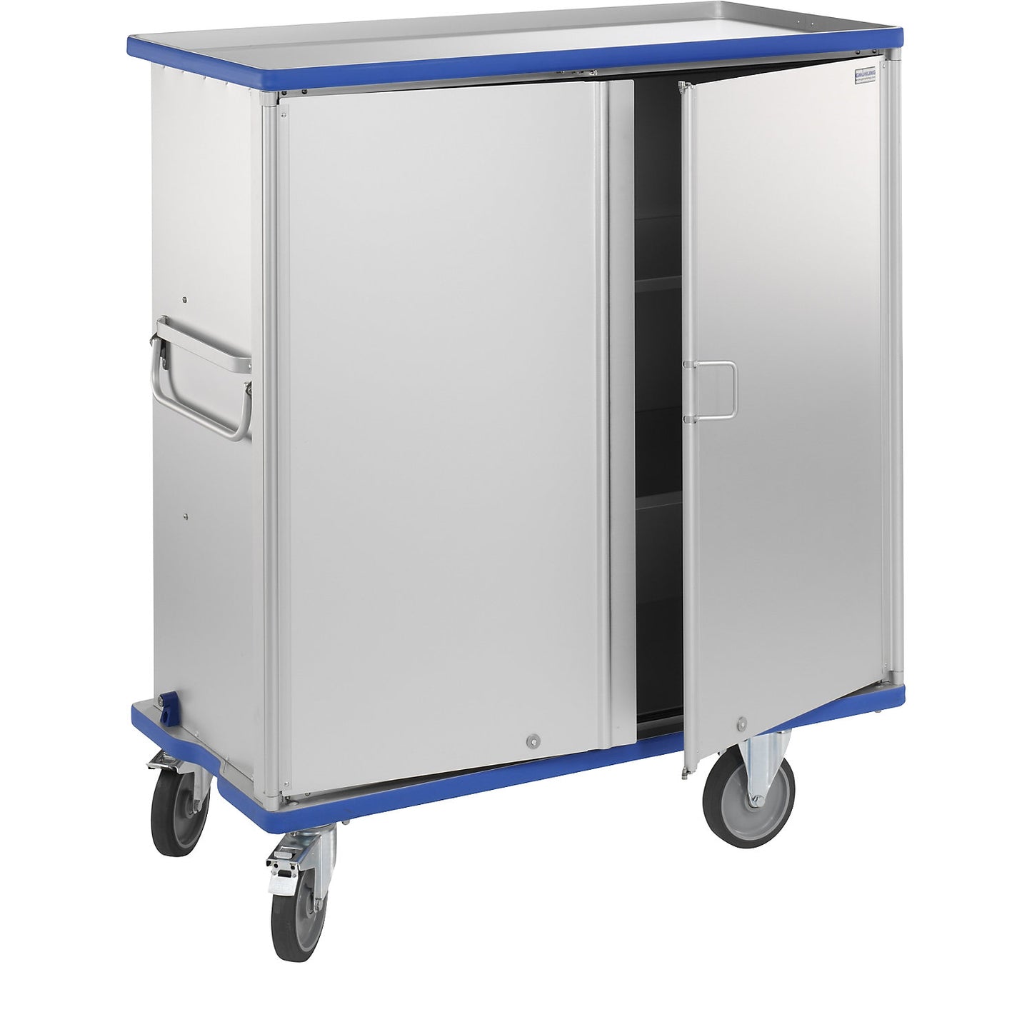 Aluminium cupboard trolley, max. load 300 kg, external LxWxH 1410 x 690 x 1596 mm.
