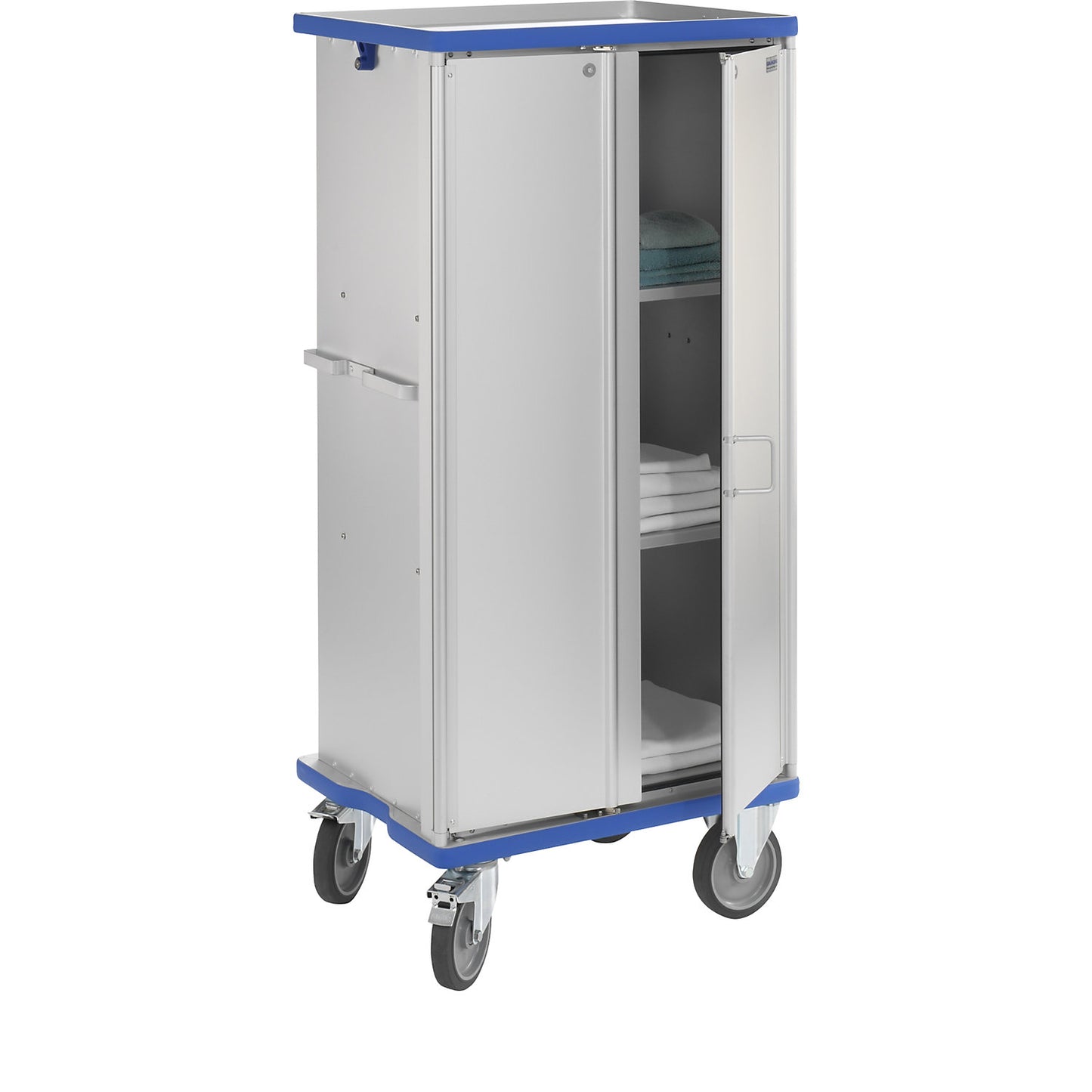Aluminium cupboard trolley, max. load 300 kg, external LxWxH 840 x 640 x 1806 mm.