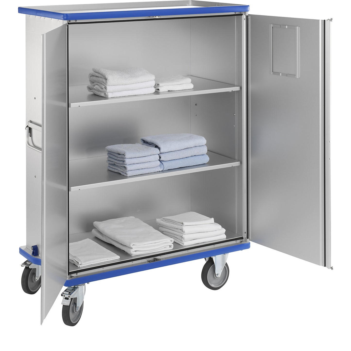 Aluminium cupboard trolley, max. load 300 kg, external LxWxH 1345 x 690 x 1806 mm.