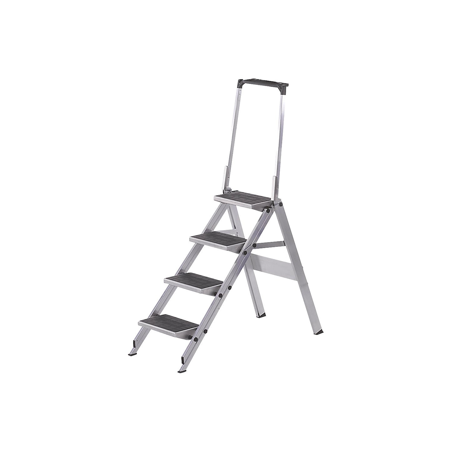 Aluminium folding steps, aluminium steps with PVC coating, with safety rail, 4 steps.