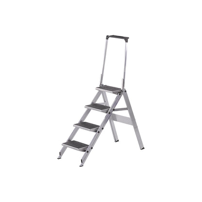 Aluminium folding steps, aluminium steps with PVC coating, with safety rail, 4 steps.