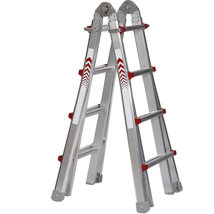Telescopic folding ladder, stepladder, lean-to ladder and stair ladder in one, 4 x 4 rungs.