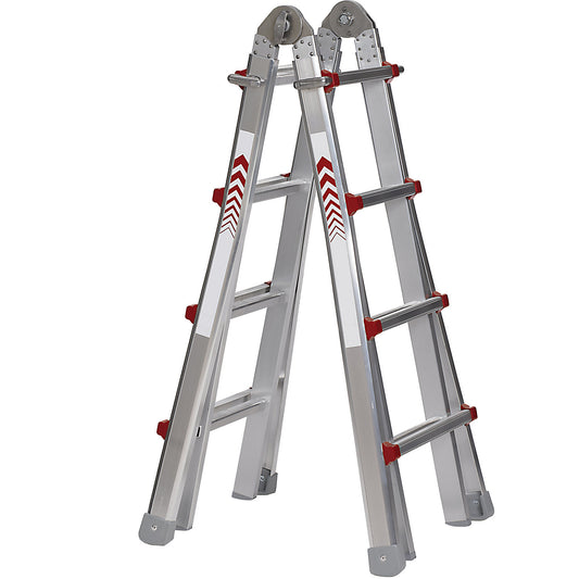 Telescopic folding ladder, stepladder, lean-to ladder and stair ladder in one, 4 x 4 rungs.
