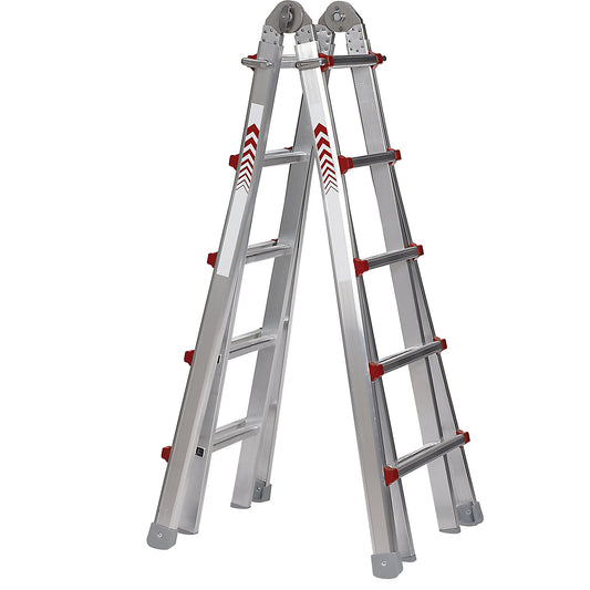 Telescopic folding ladder, stepladder, lean-to ladder and stair ladder in one, 4 x 5 rungs.