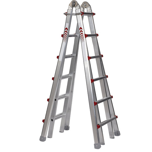 Telescopic folding ladder, stepladder, lean-to ladder and stair ladder in one, 4 x 6 rungs.
