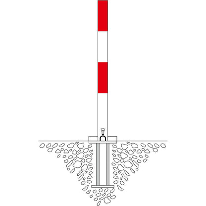 Barrier post made of rectangular profile, for setting in concrete, with triangle lock.