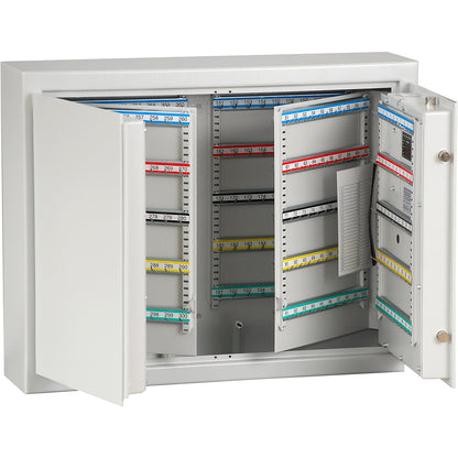 Key safe, light grey, adjustable hook strips, 400 hooks, HxWxD 636 x 812 x 200 mm.