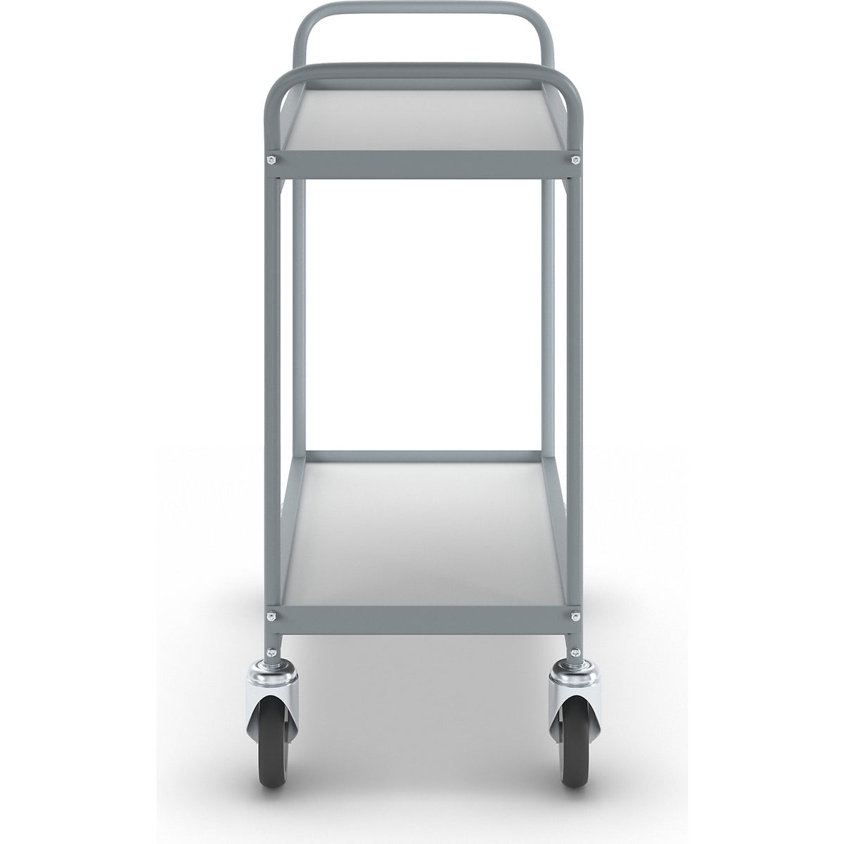 Serving trolley, platform 658 x 338 mm, max. load 75 kg, 2 shelves, 4 swivel castors.