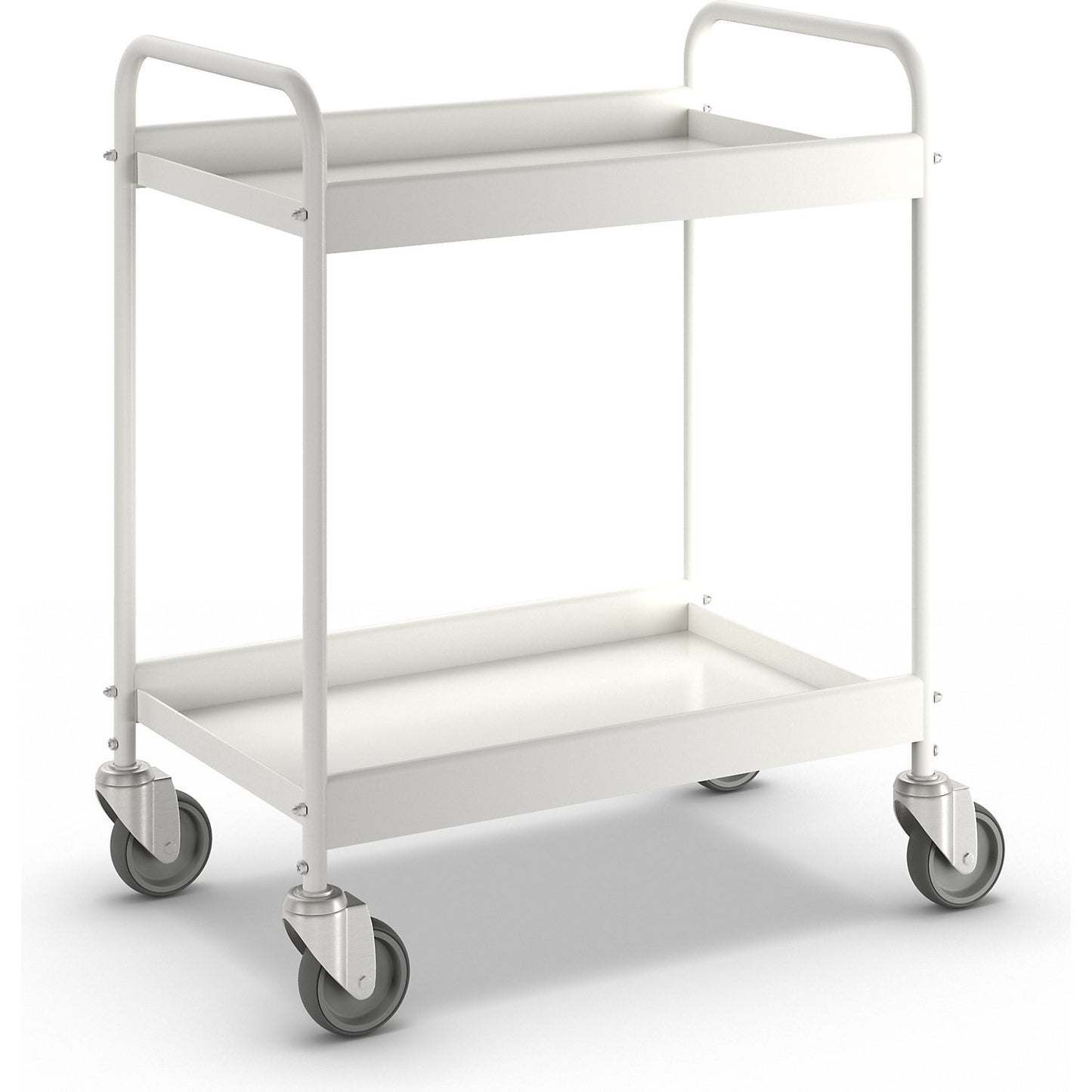 Table trolley, powder coated tubular steel, max. load 40 kg, 2 shelves, pure white RAL 9010, 4 swivel castors.