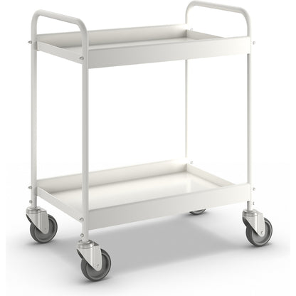 Table trolley, powder coated tubular steel, max. load 40 kg, 2 shelves, pure white RAL 9010, 4 swivel castors.
