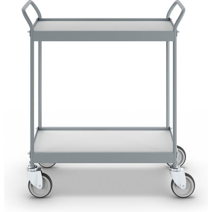 Serving trolley, platform 790 x 465 mm, max. load 75 kg, 2 shelves, 4 swivel castors.