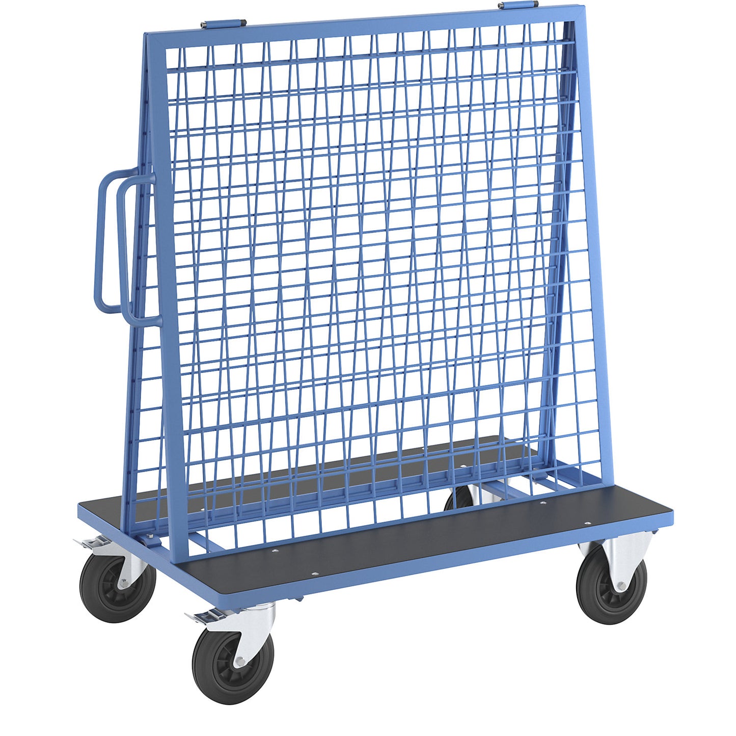 Tool and supplies trolley made of steel, max. load 500 kg, with 2 mesh panels for hook-on holders.