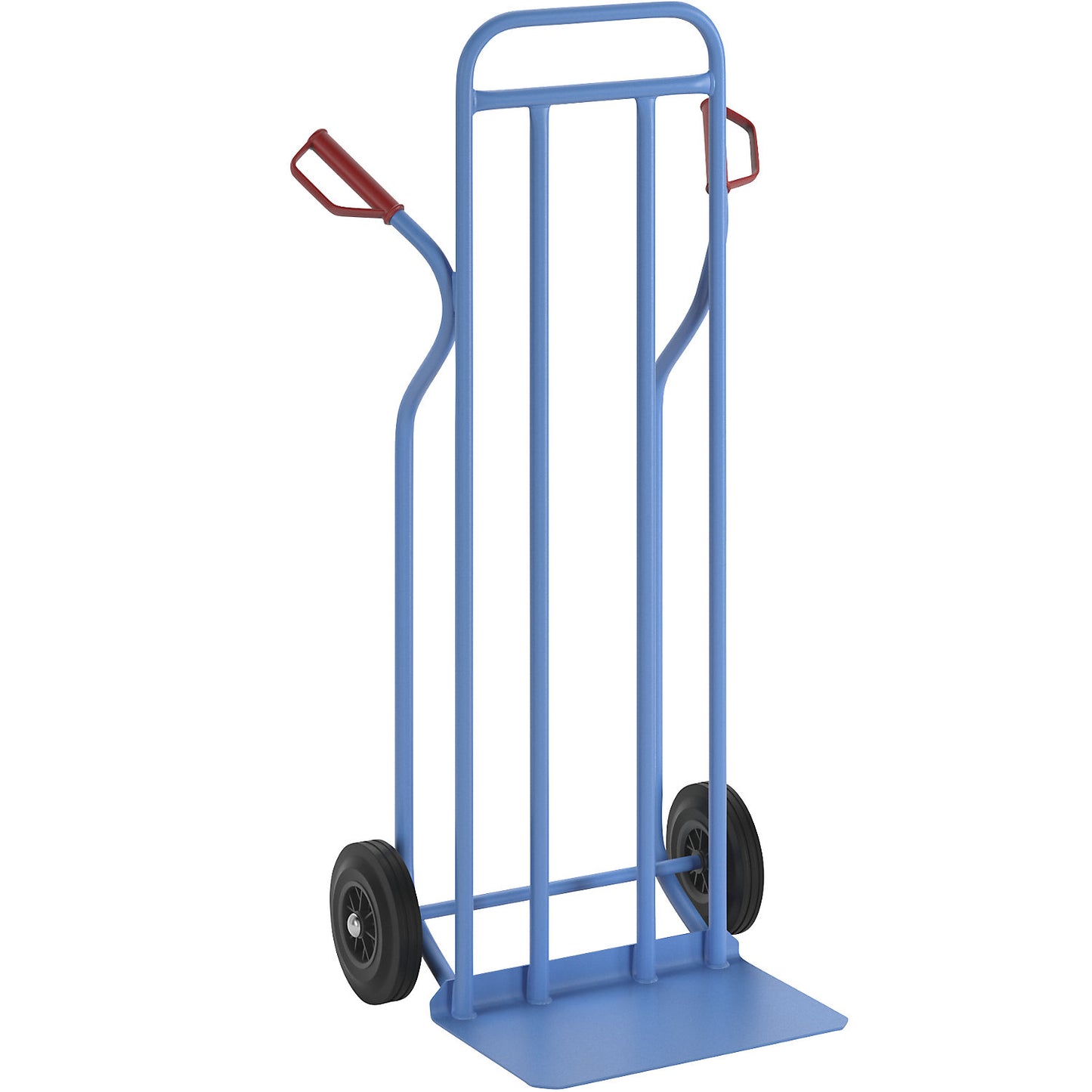 Steel sack truck, XXL model: extra large footplate, solid rubber tyres.